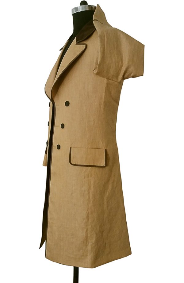 Men's Linen Frock Coat Summer Wedding Tailored Dress Coat Pocket View.