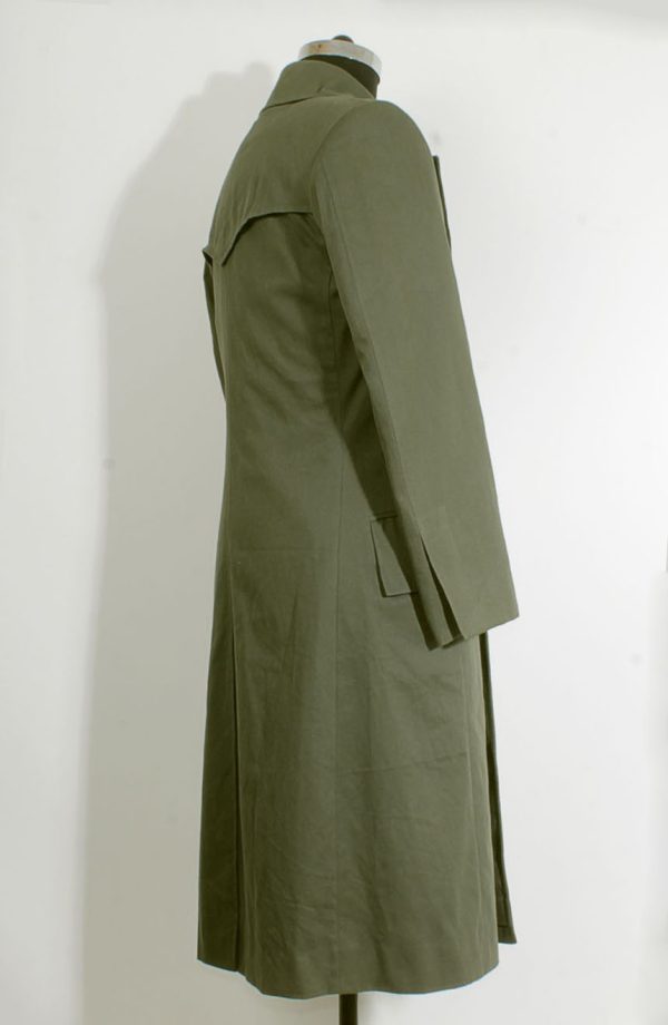11the Doctor green coat for Matt Smith cosplay, a full side view.