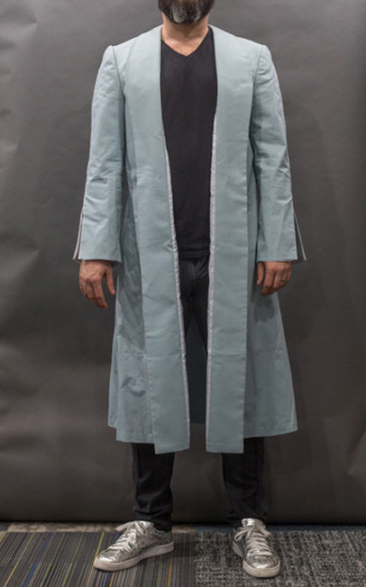 Percival Graves Fantastic Beasts try-on test coat full front view.