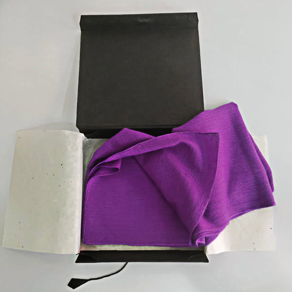 Women's royal purple cashmere wrap scarf with hemmed edge.