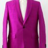 Men's silk suit in purple dupioni silk front view.