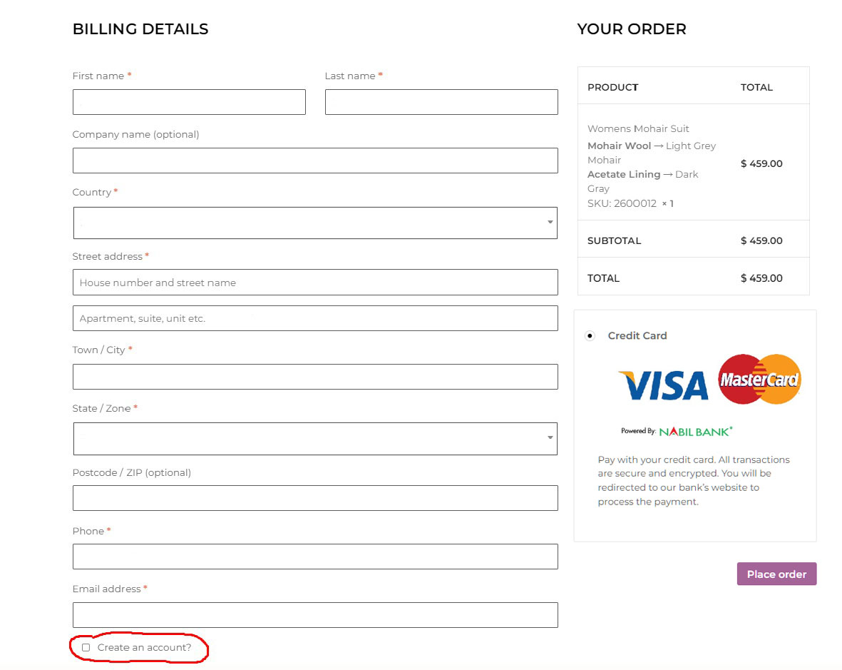 The customer's option to guest checkout or register option image illustrates how the ordering process works on the Baron Boutique website.