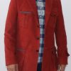 4th Doctor jacket in rust/oxblood corduroy for Tom Baker cosplay, full front view,